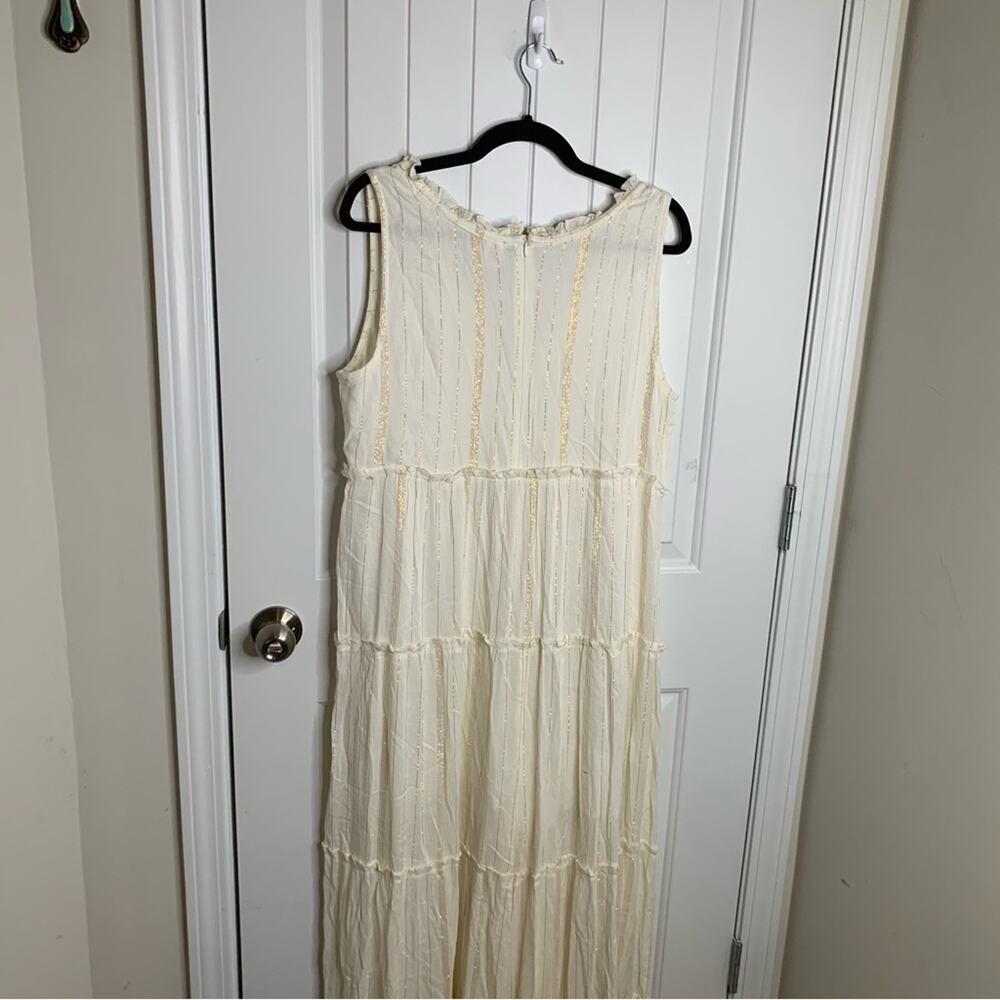 Anthropologie Raga white ivory tiered metallic striped wide leg jumpsuit large - Picture 12 of 12
